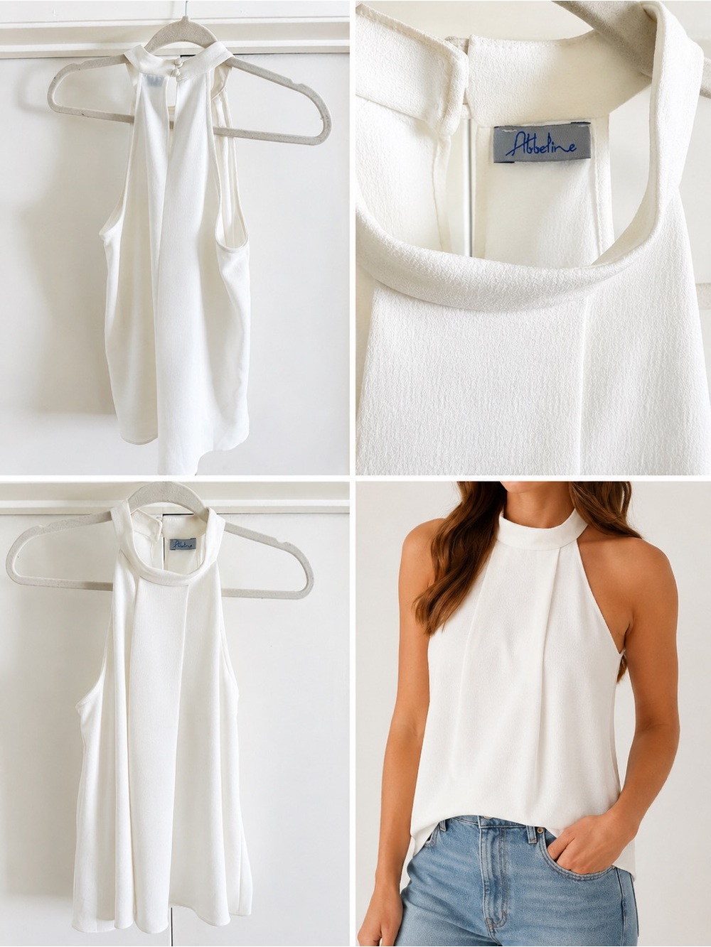 Abbeline White High Neck Halter Sleeveless Top